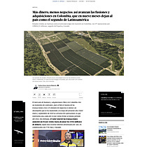 M�s dinero, menos negocios: as� avanzan las fusiones y adquisiciones en Colombia, que en nueve meses dejan al pa�s como el segundo de Latinoam�rica Estados Unidos se mantuvo como el principal origen de inversi�n en Co